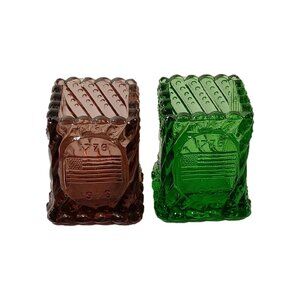 Pair of U.S. Bicentennial 1976 Art Glass Toothpick Holders by St. Clair Glass Co